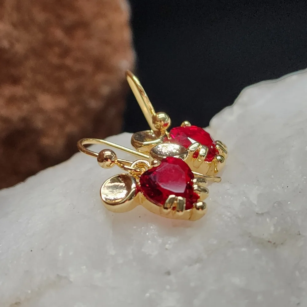 Mickey Mouse Read Heart Swarovski Crystals Luxury Gold Plated Earrings